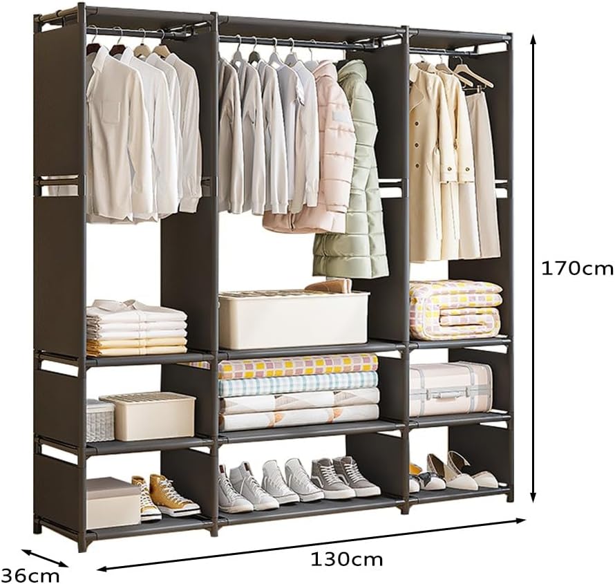 Appendiabiti in Metallo Con Ripiano e Barra, Struttura Multifunzionale 130x36x170 cm per Casa, Camera da Letto, Ingresso, Soggiorno