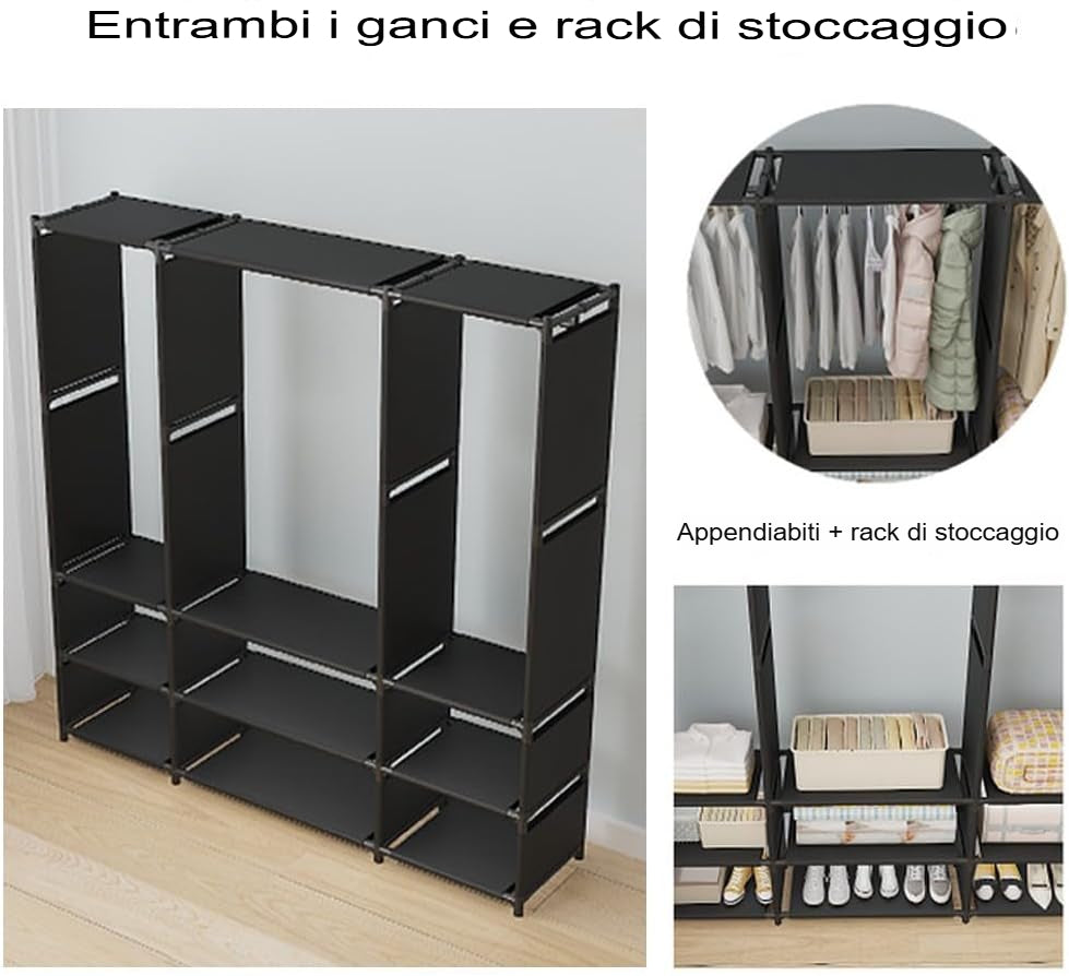 Appendiabiti in Metallo Con Ripiano e Barra, Struttura Multifunzionale 130x36x170 cm per Casa, Camera da Letto, Ingresso, Soggiorno