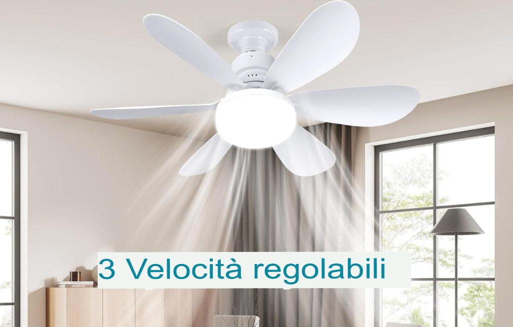 Ventilatore da Soffitto con Luce LED e Telecomando, 3 Velocità, Silenzioso, Dal Design Moderno, Perfetto per Qualsiasi Ambiente della Casa.